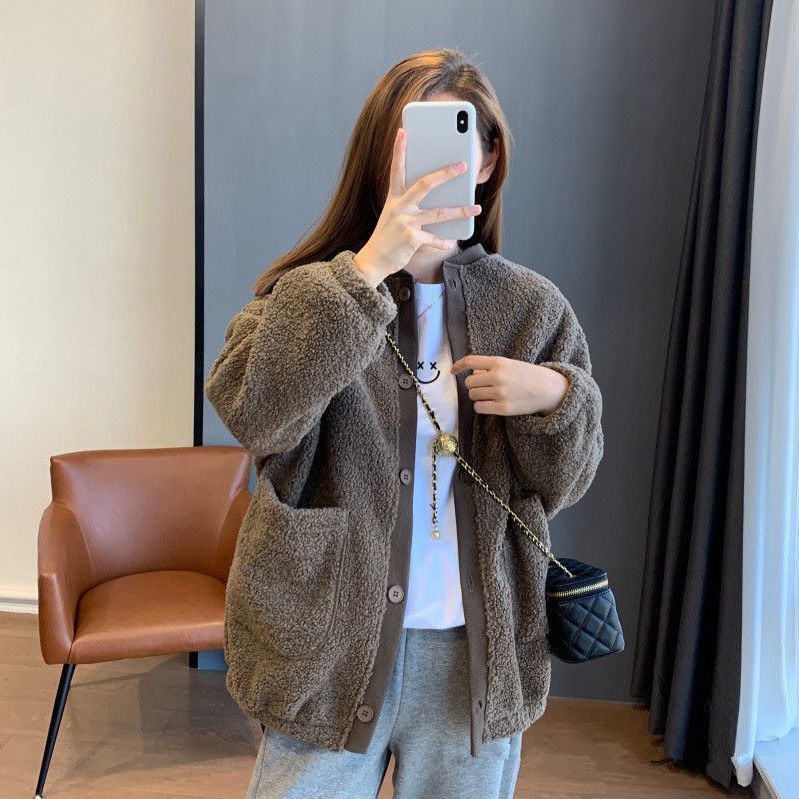 Damen Flauschige Oversized-Jacke mit großen Taschen Drune
