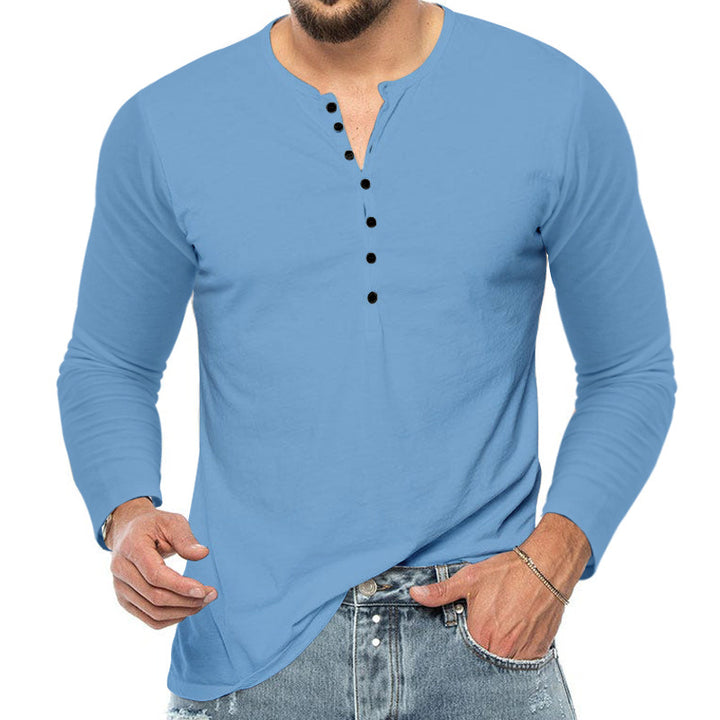 Herren nan Langarm-Henleyshirt mit elastischer Baumwollmischung, schmaler Passform und durchgehender Knopfleiste Drune