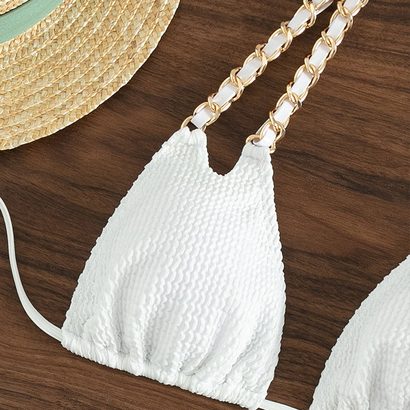 Damen Triangel-Bikini mit goldfarbenen Kettenakzenten Drune
