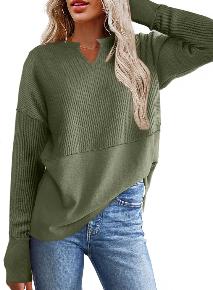 Damen lässiger Knit-Pullover mit V-Ausschnitt und Struktur Drune