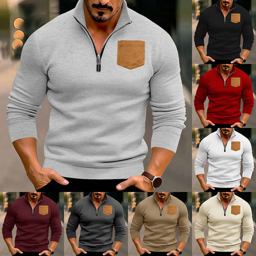 Herren modischer Pullover mit halbem Reißverschluss und kontrastierender Brusttasche Drune