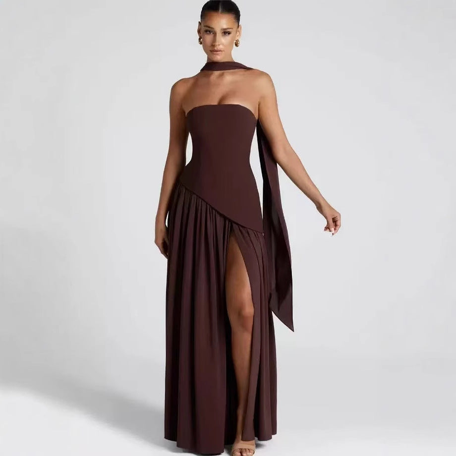 Damen Maxikleid mit figurbetontem Oberteil und schwingendem Rock Drune