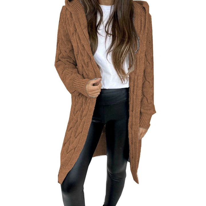 Damen Strickmantel mit Kapuze und Kabelmuster Drune