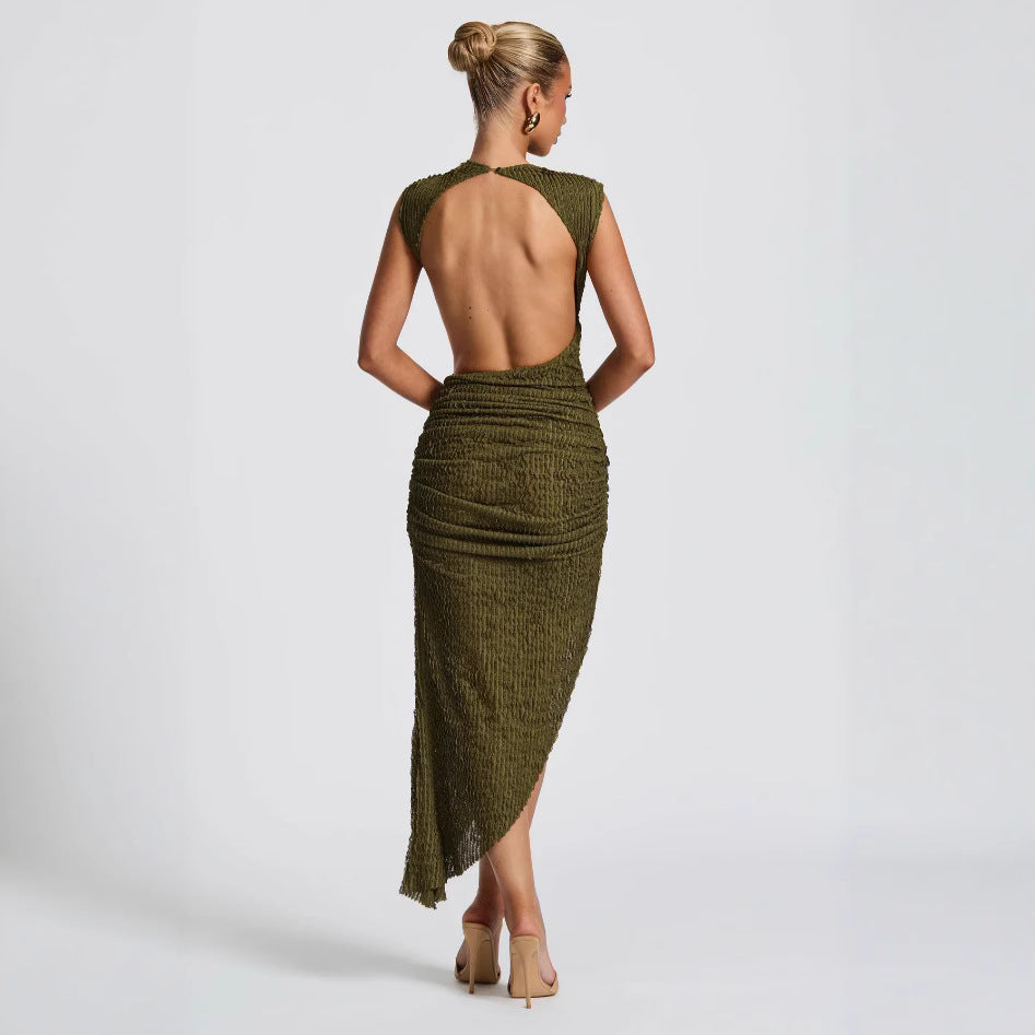 Damen figurbetontes Maxikleid mit extravagantem Rücken-Design und raffinierten Drapierungen Drune
