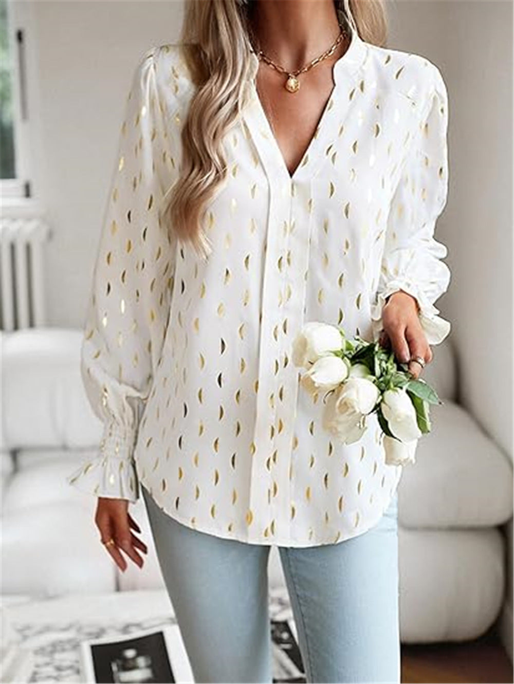 Damen elegante Bluse mit modischem Print Drune