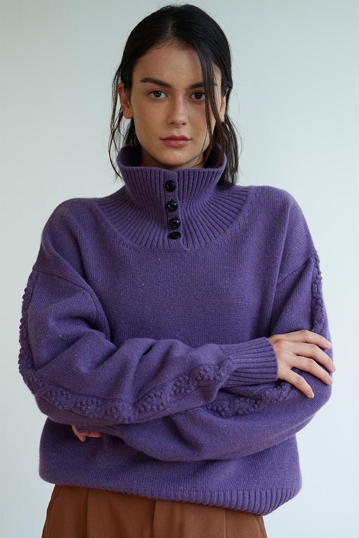 Damen modischer Rollkragenpullover mit Knopfdetails Drune