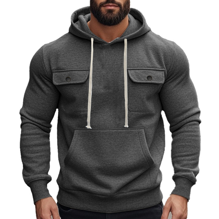 Herren nan sportiver Kapuzenpullover mit aufgesetzten Klappentaschen, Kängurutasche und schmalem Saum Drune