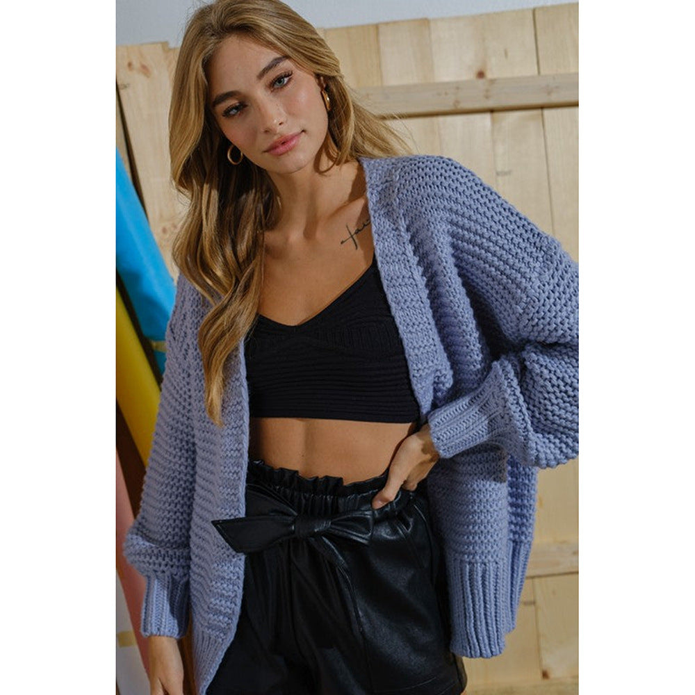 Damen kuschelige Strickjacke mit offenem Frontdesign und trendigem Strukturmuster Drune