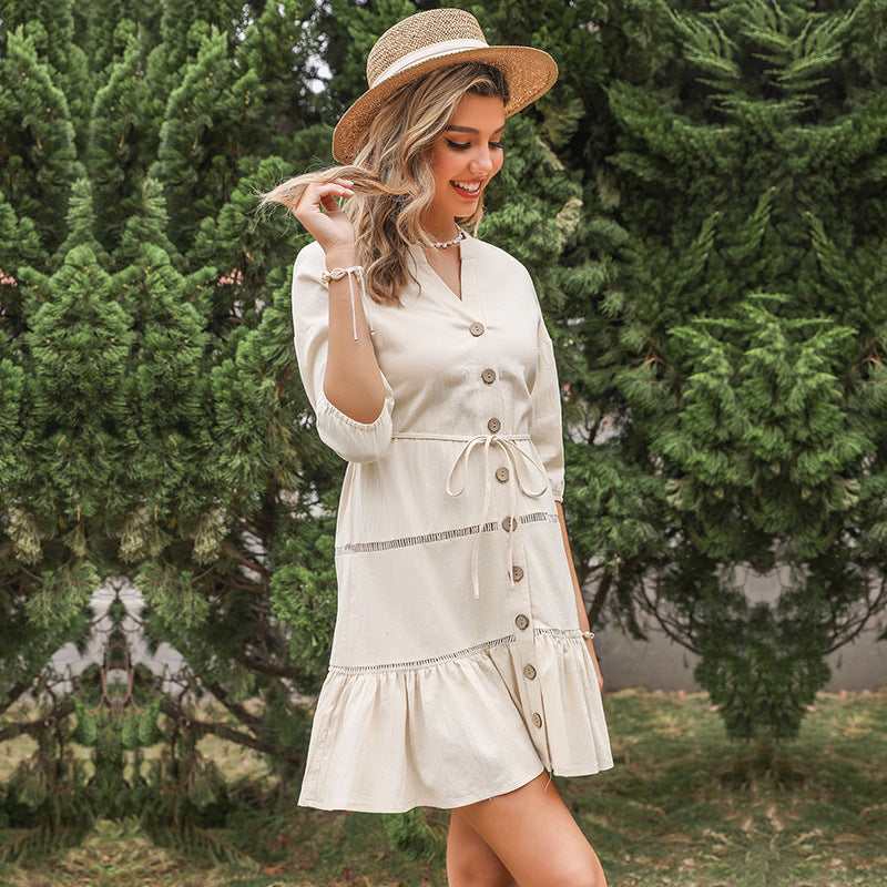 Damen lässiges Wickeldress mit Taillenzug und Rüschensaum Drune
