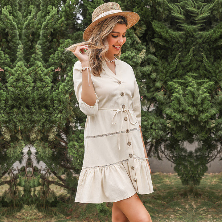Damen lässiges Wickeldress mit Taillenzug und Rüschensaum Drune