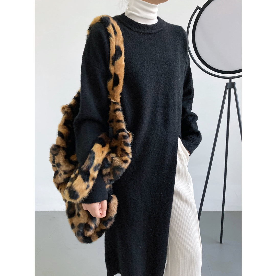 Damen Strickpullover mit langen Ärmeln und elegantem Rundhalsausschnitt Drune