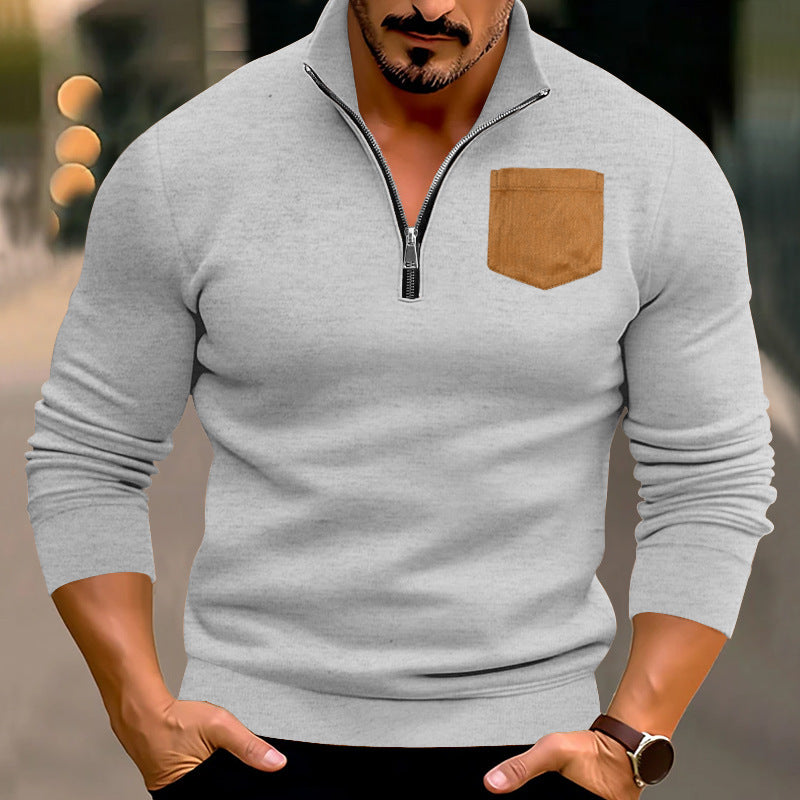 Herren modischer Pullover mit halbem Reißverschluss und kontrastierender Brusttasche Drune