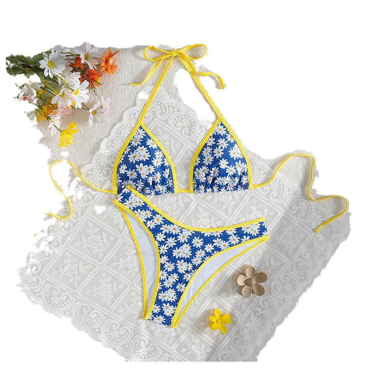 Damen Blumenmuster Bikini-Set mit verstellbaren Trägern und hohem Beinausschnitt Drune