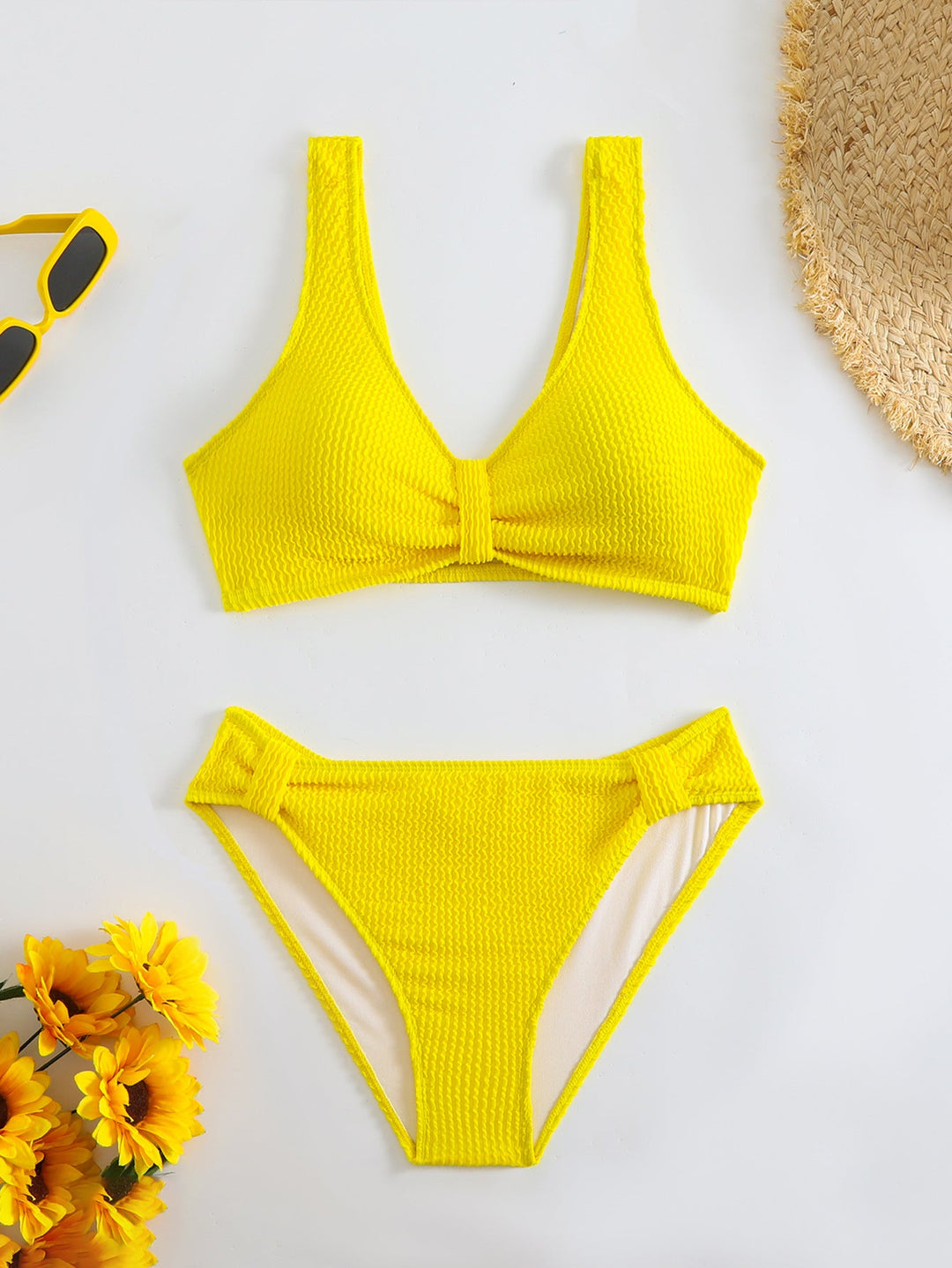 Damen strukturierter Bikini mit versetztem Band Drune