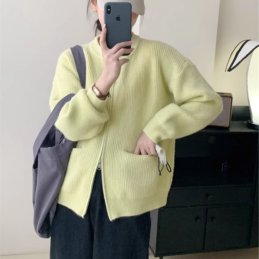 Damen Kuschelige Strickjacke mit hohem Kragen Drune