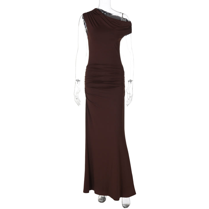 Damen Elegantes Wickel-Maxikleid mit asymmetrischer Schulterpartie Drune