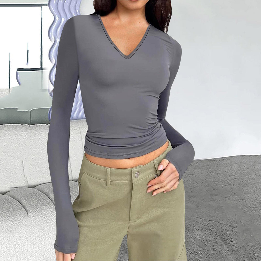 Damen Langarmshirt mit V-Ausschnitt Drune
