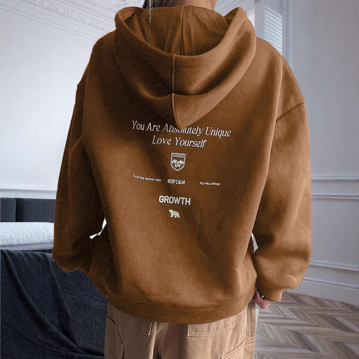 Damen Kapuzenpullover mit motivierendem Schriftzug und bequemer Passform Drune