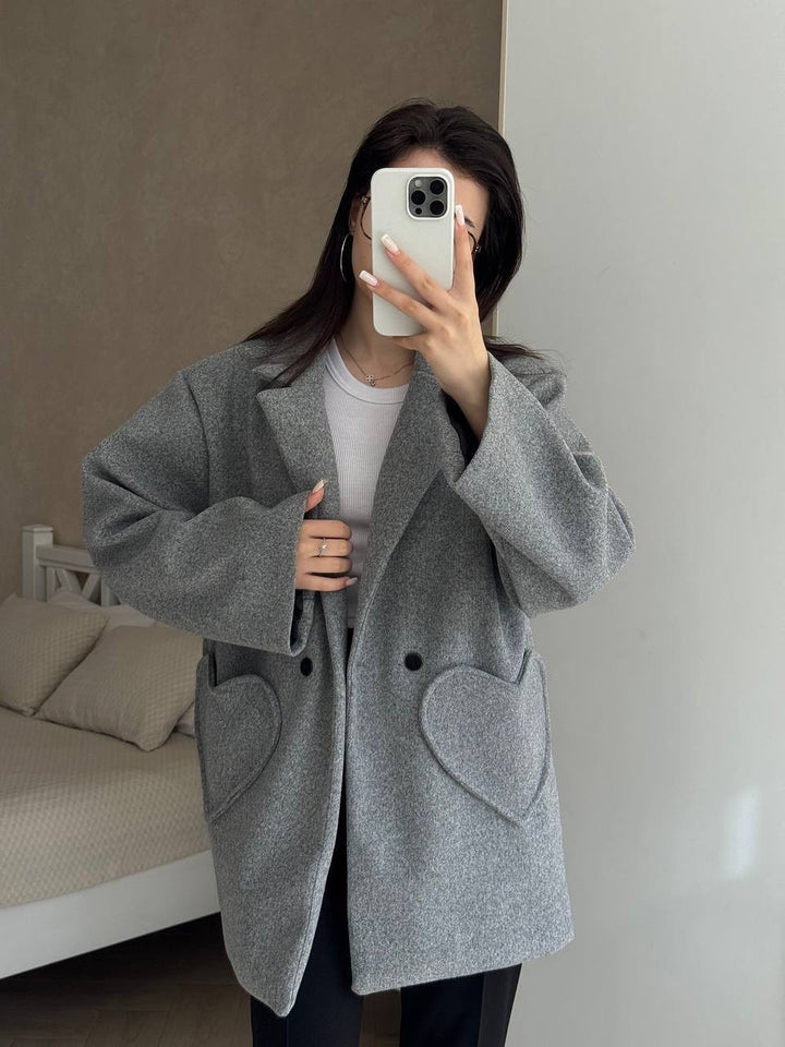 Damen modischer Oversized-Mantel mit großzügigen Taschen und Revers Drune