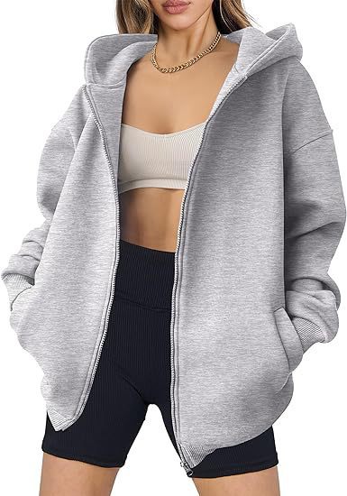 Damen lässiger Oversized Zip-Hoodie Drune
