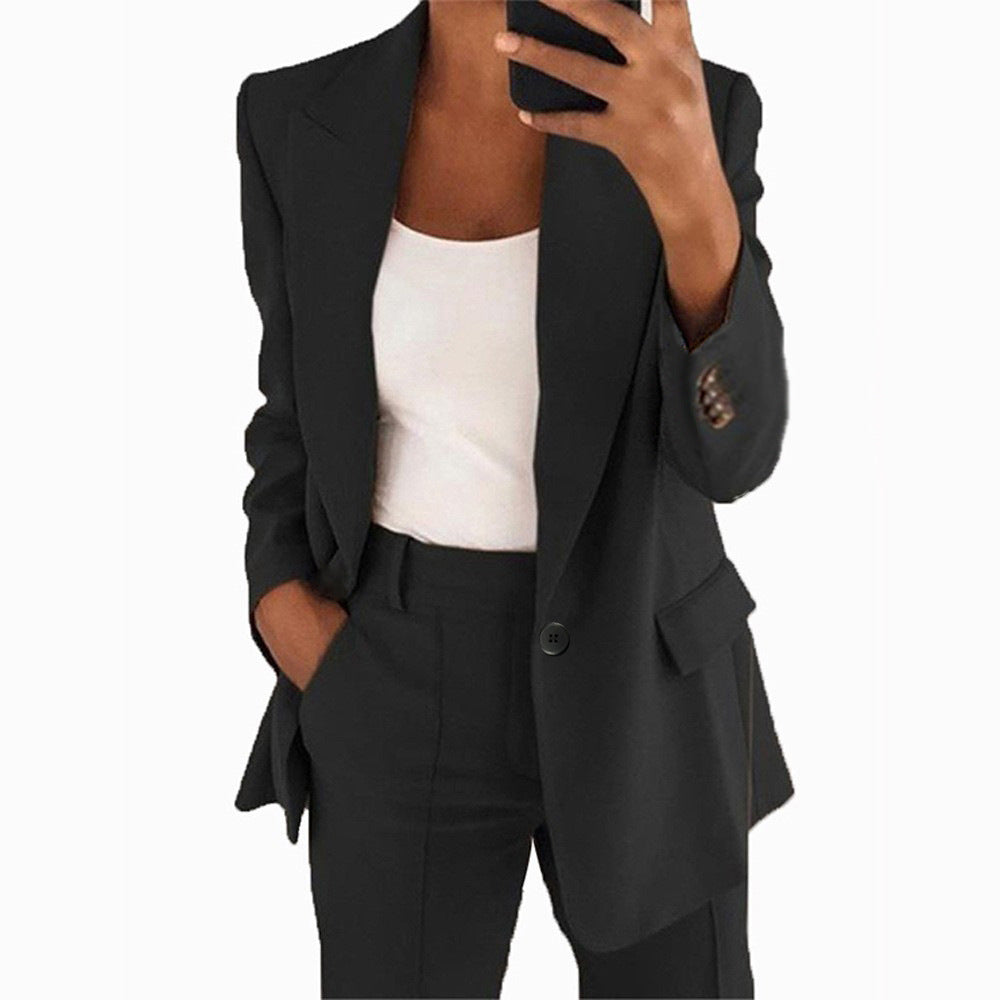 Damen nan taillierter Blazer-Hosen Businessanzug aus Stretchstoff Drune
