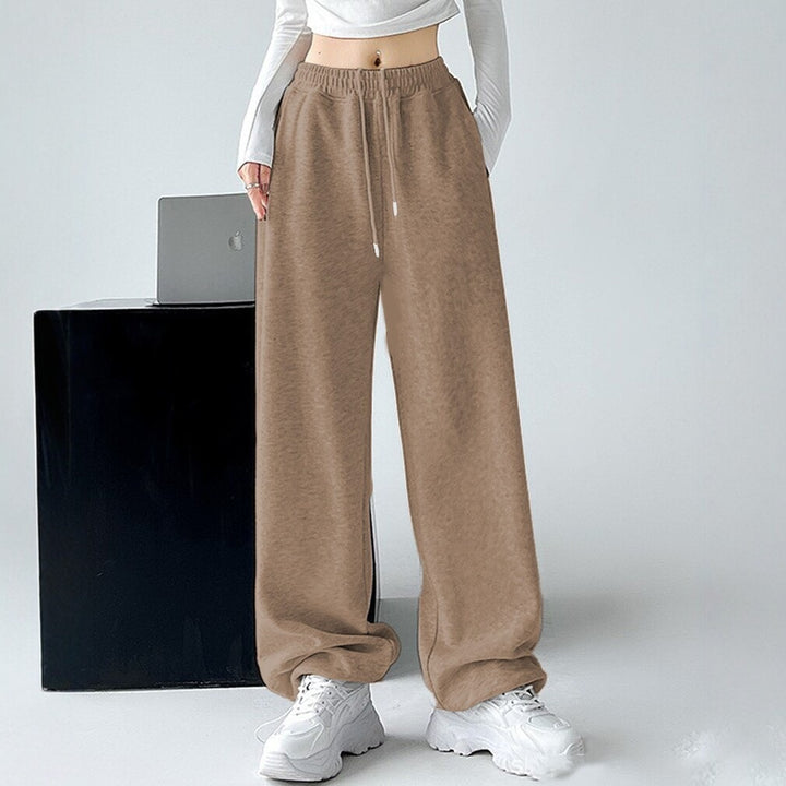 Damen nan extraweite Palazzo-Sweathose mit hohem Komfortbund, seitlichen Eingrifftaschen, Schlitz am Saum und Kordelzug Drune