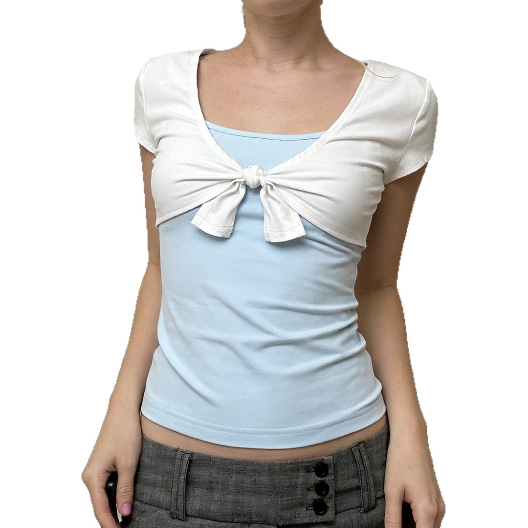 Damen Kurzarm Blusentop mit Knotendetail Drune