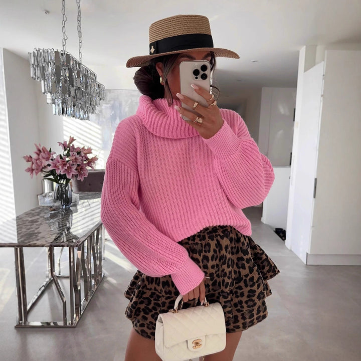 Damen Strickpullover mit hohem Kragen und voluminösen Ärmeln Drune