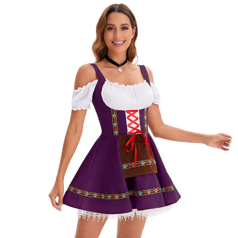 Damen nan kurzes Trachtenkleid im Dirndlstil mit Schnürung, schulterfreiem Carmen-Ausschnitt und Zierschürze Drune