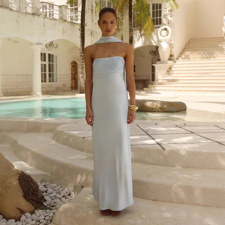 Damen Elegantes Maxikleid mit schulterfreiem Design und schmalem Oberteil Drune