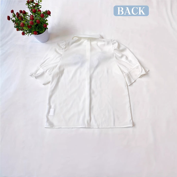 Damen Modische Bluse mit Rüschendetails und Puffärmeln Drune