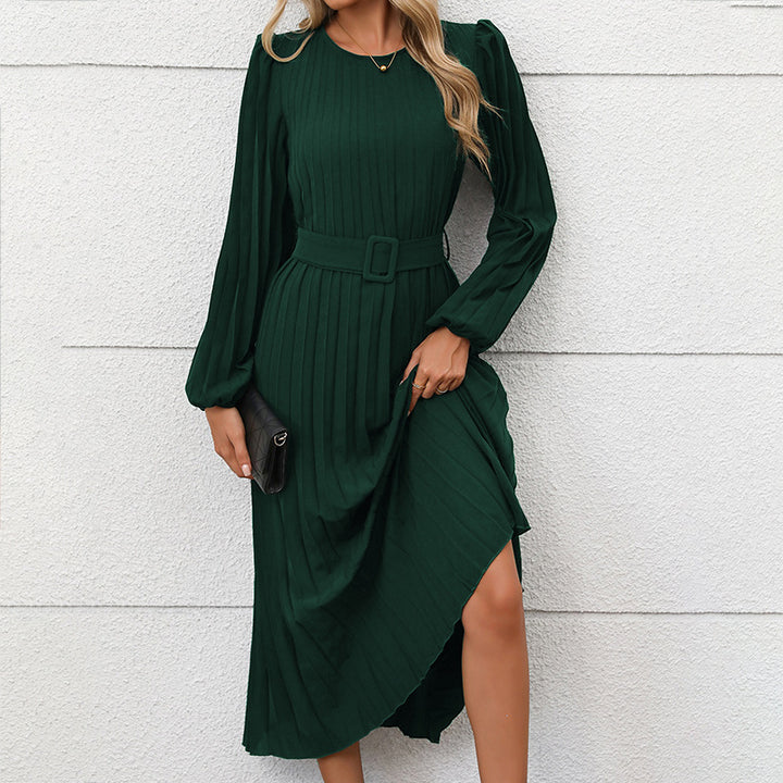 Damen Faltenmaxikleid mit taillierendem Gürtel Drune