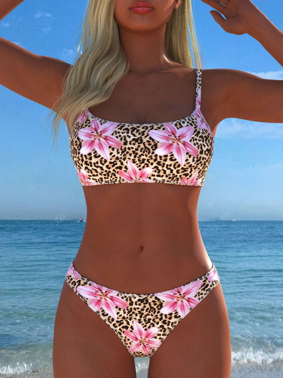 Damen Bikini-Set mit floralem Leopardenmuster und komfortablem Schnitt Drune