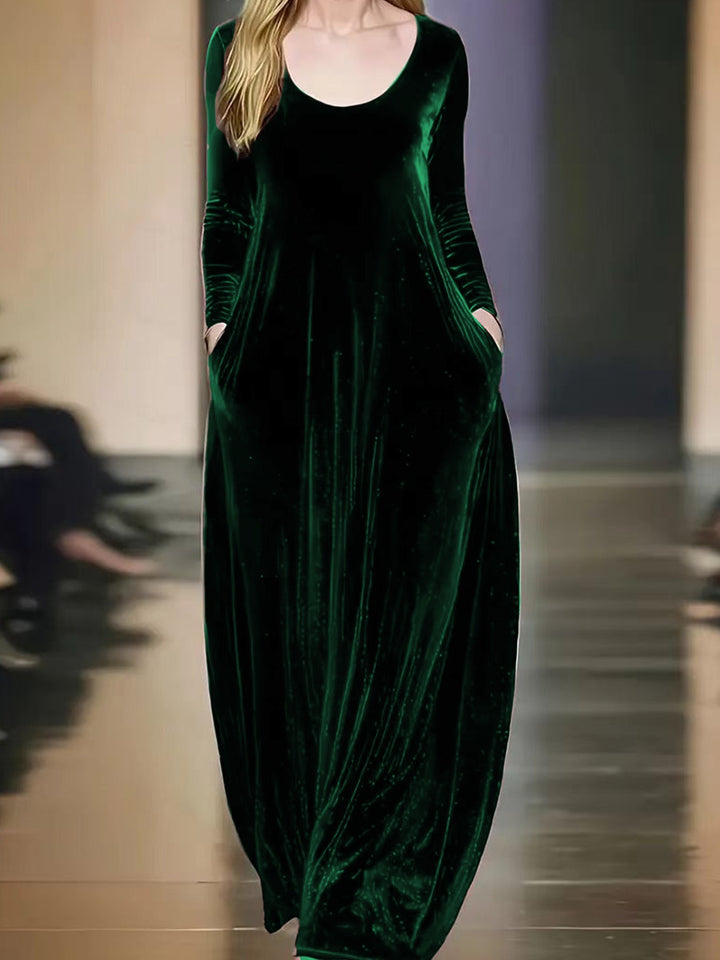 Damen Maxikleid aus samtigem Material mit praktischen Taschen Drune