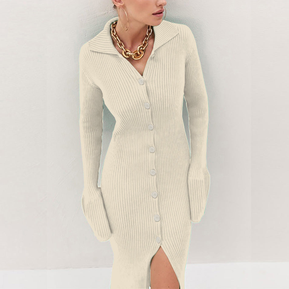 Damen Ribbed Knit Kleid mit Knöpfchen und Seitenriegel Drune
