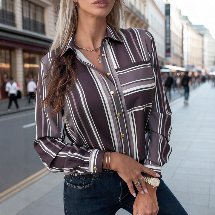 Damen Elegante schicke Bluse mit feinen Streifen und klassischem Kragen Drune