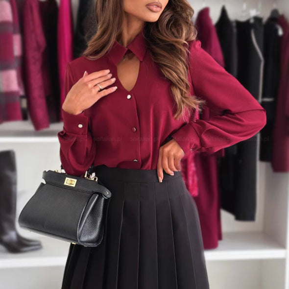 Damen elegante Bluse mit verdeckter Knopfleiste und feinen Details Drune