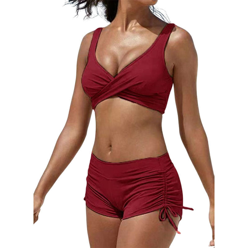 Damen Zweiteiliges Badeanzug-Set mit stylishen Raffungen und Cross-Über Design Drune