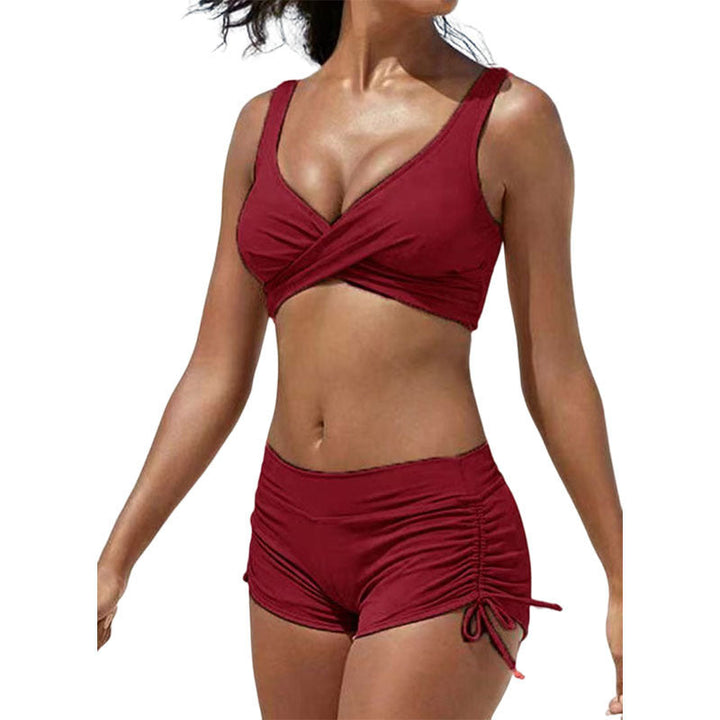 Damen Zweiteiliges Badeanzug-Set mit stylishen Raffungen und Cross-Über Design Drune