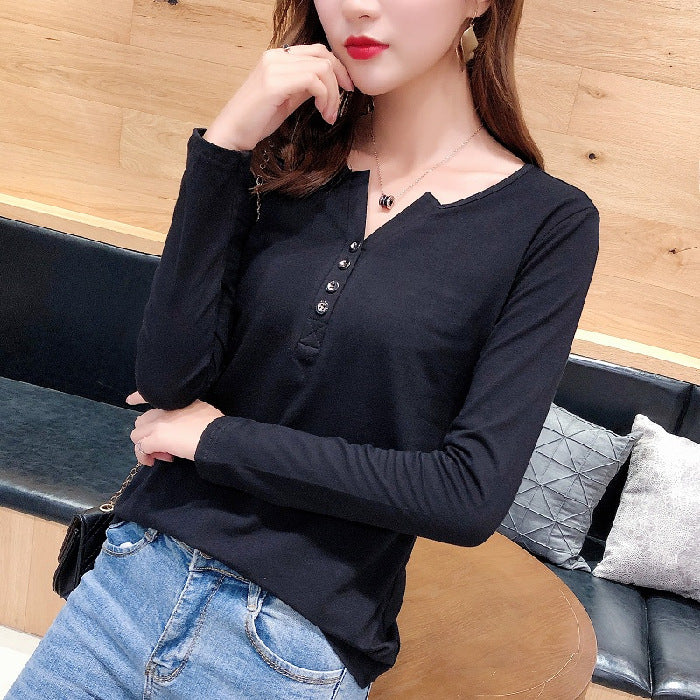 Damen Langarmshirt mit Knopfleiste und Femme-Style Drune