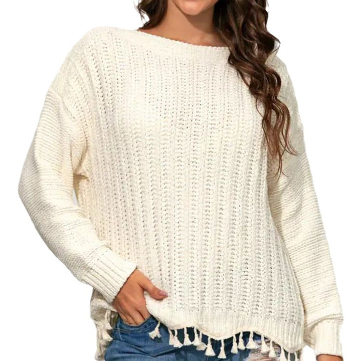 Damen Grobstrickpullover mit fransigem Saum und lässiger Passform Drune