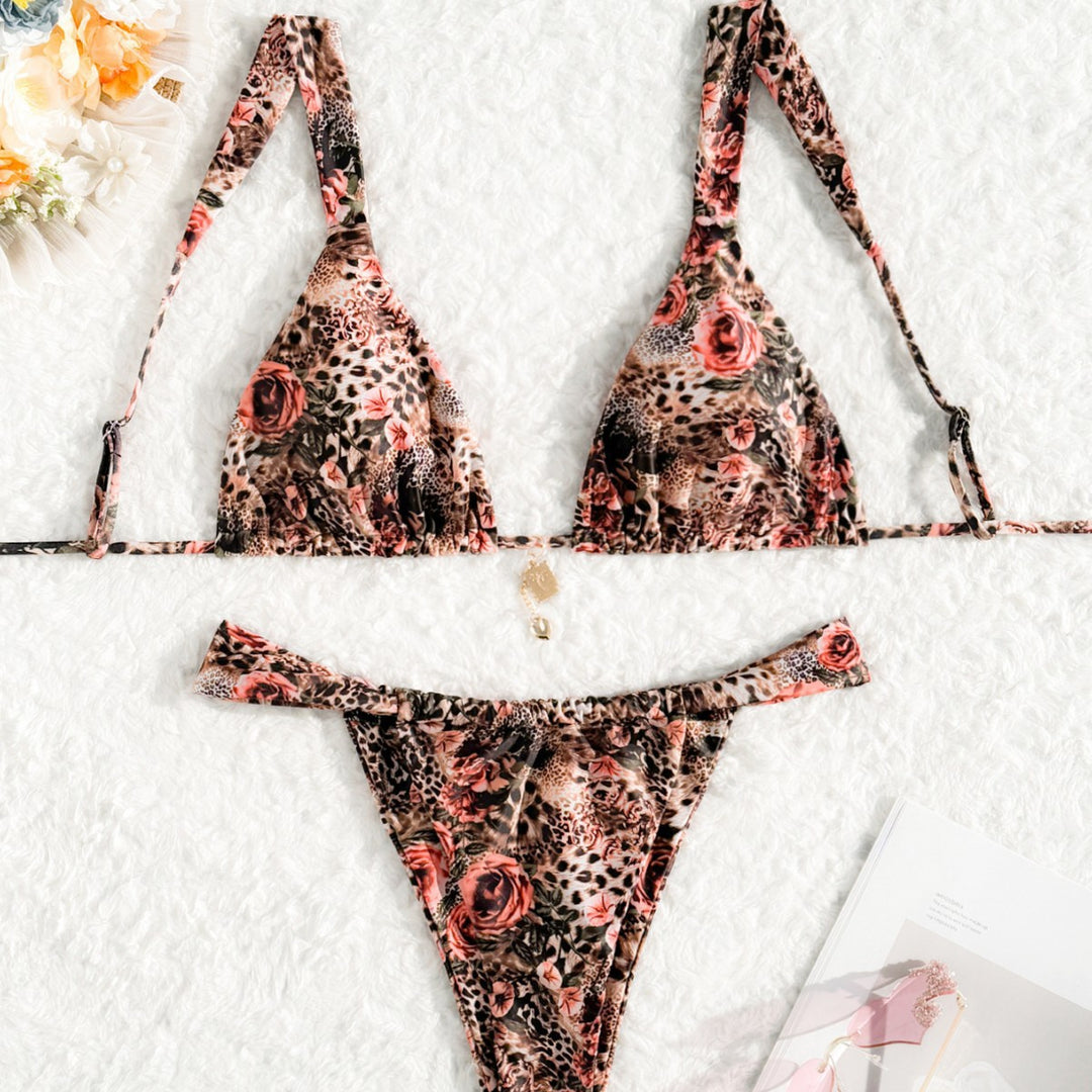 Damen Triangel-Bikini mit floralem Leopardenmuster Drune