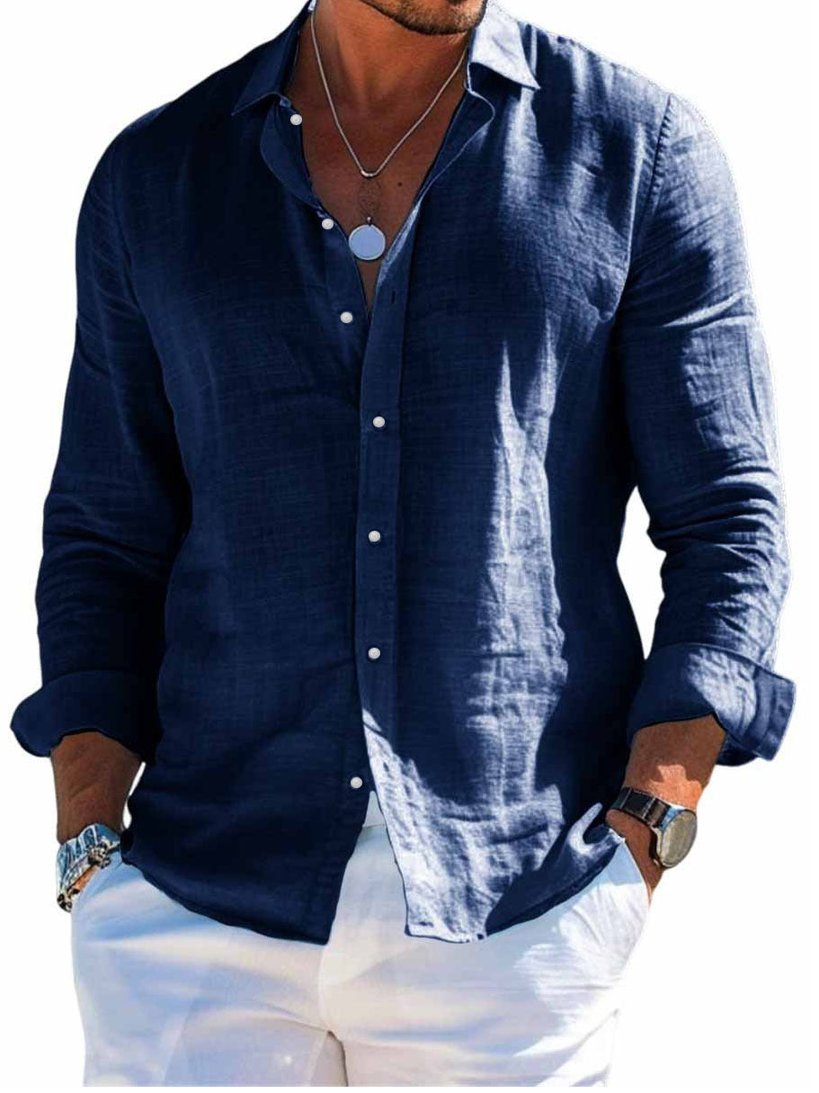 Herren nan strukturiertes Leinenhemd mit offenem Hemdkragen, leichter Textur und lässig-tailored Passform Drune