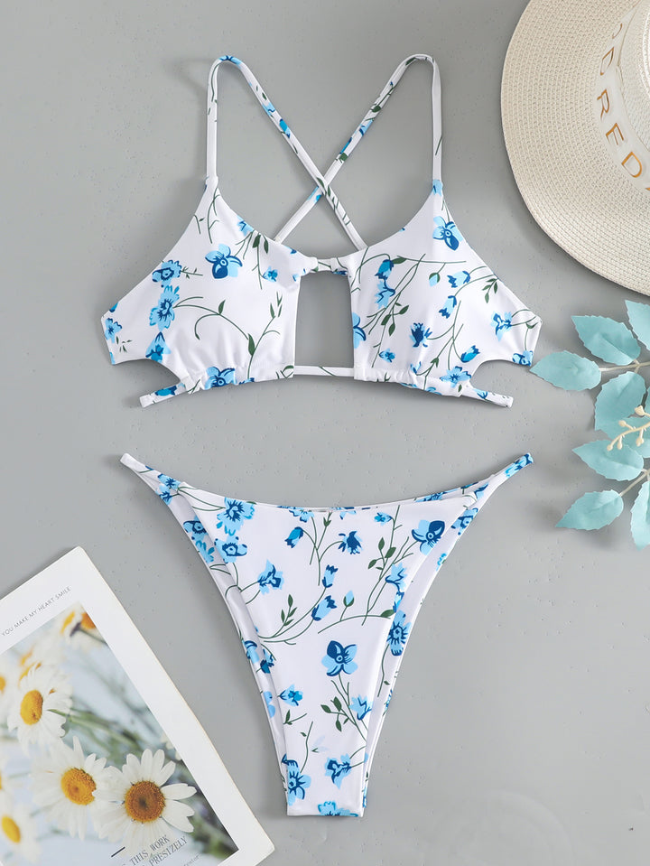 Damen Triangel-Bikini mit floralem Schnitt und raffinierten Trägern Drune