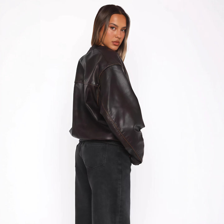 Damen modische cropped Lederjacke mit lässigem Schnitt Drune