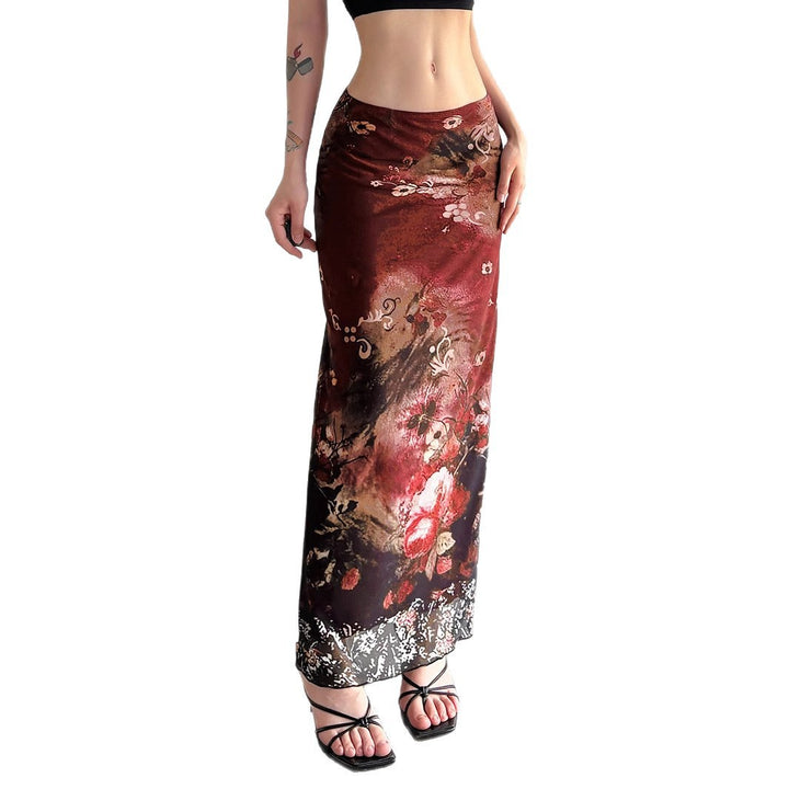 Damen Maxirock mit floralen Mustern und transparenter Spitze Drune