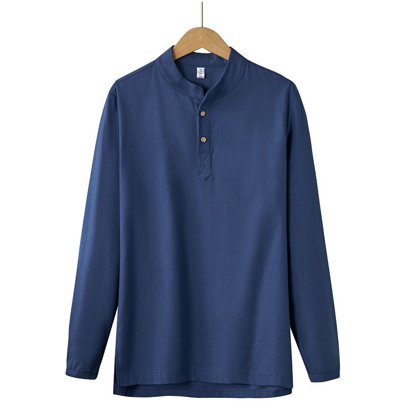 Herren nan langärmeliges Henley-Shirt mit Stehkragen und verdeckter Knopfleiste aus Baumwollmix Drune