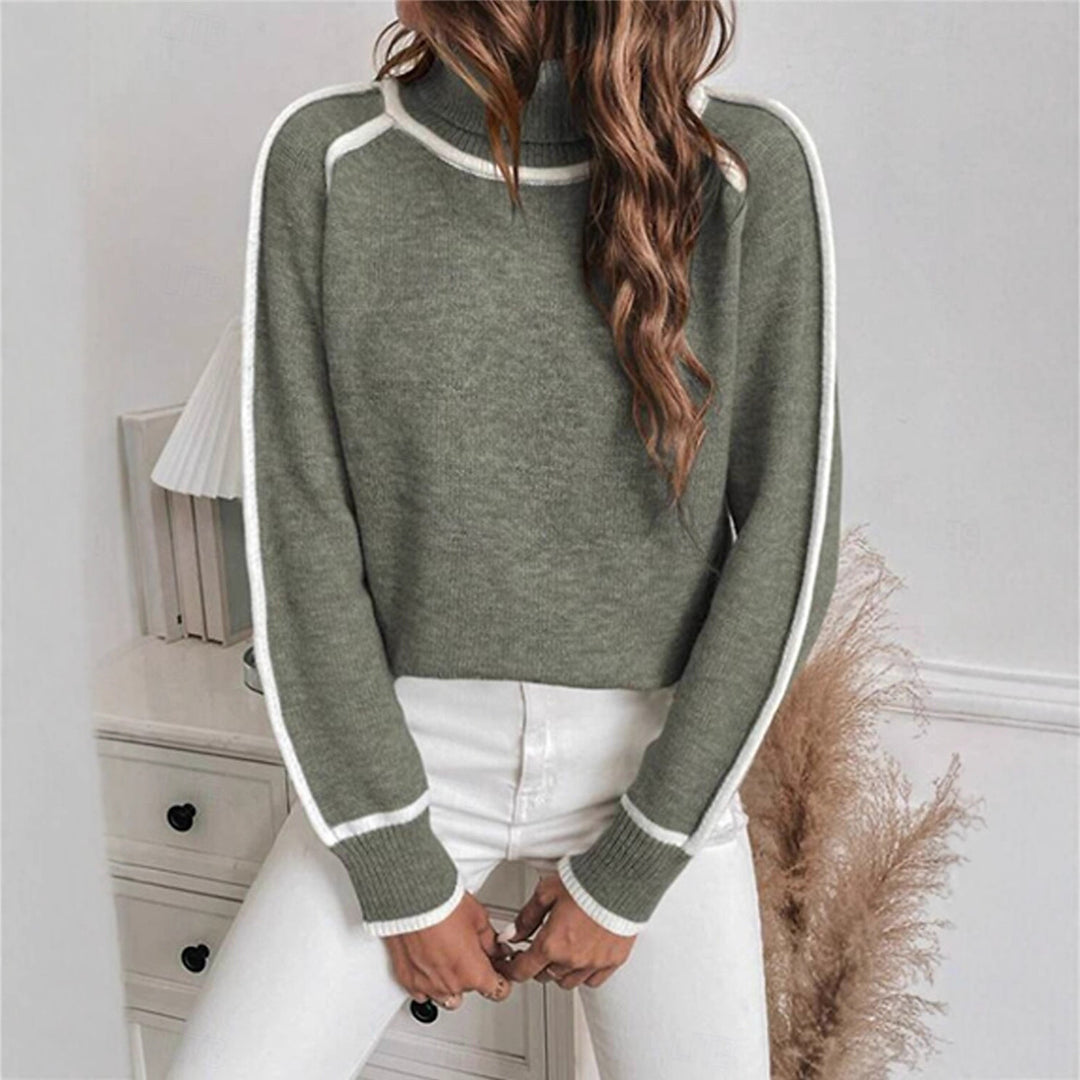Damen lässiger Rollkragenpullover mit kontrastierenden Details Drune