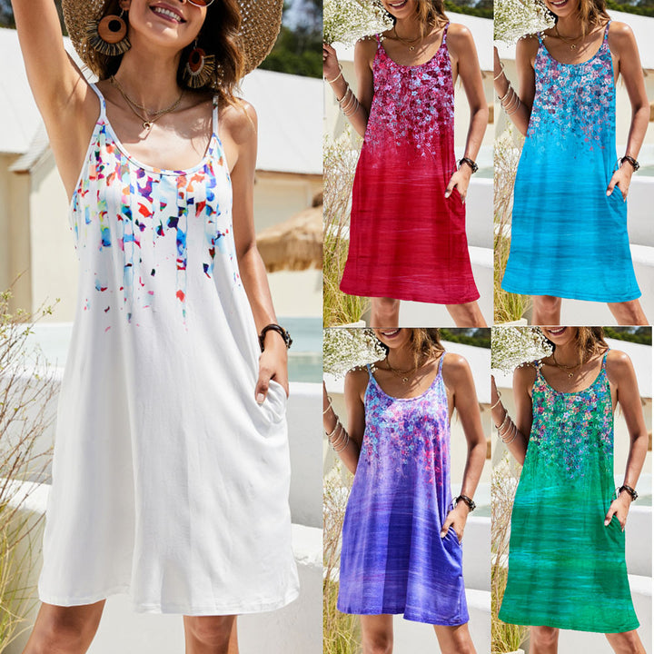 Damen Sommerkleid im eleganten Floral-Design mit bequemen Spaghettiträgern Drune