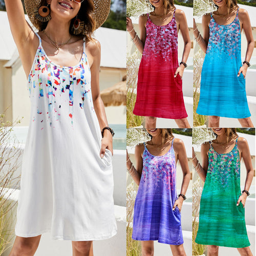 Damen Sommerkleid im eleganten Floral-Design mit bequemen Spaghettiträgern Drune